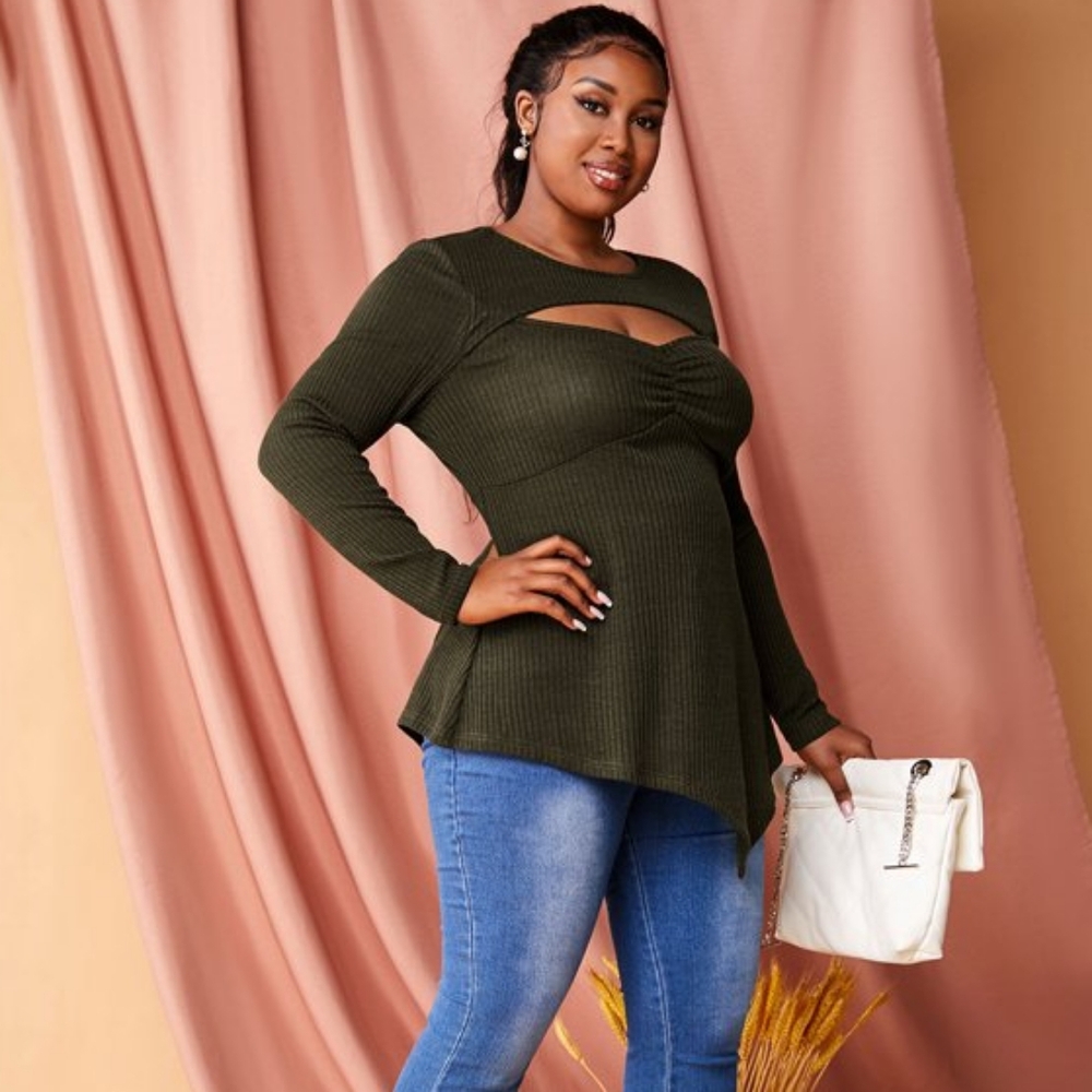 Rosegal hankerchief top with keyhole Cutout Dark green flattering Tunic blouse